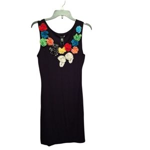 Boutique Brand Designer Black Dress w/ Large Colorful Flowers PM NWT VASNA boho